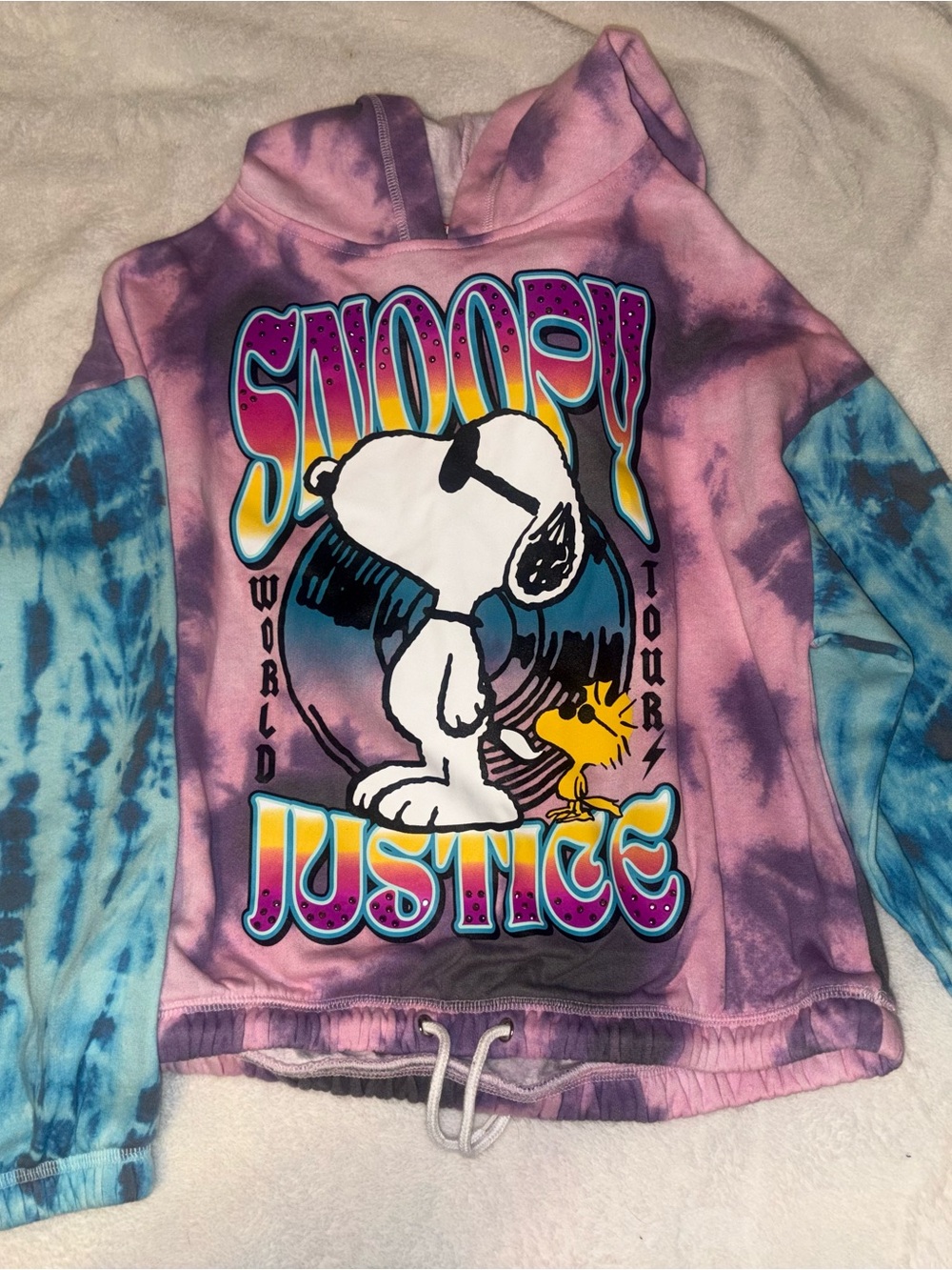 Justice Kids' Snoopy Tie-Dye Hoodie - Pink & Blue medium